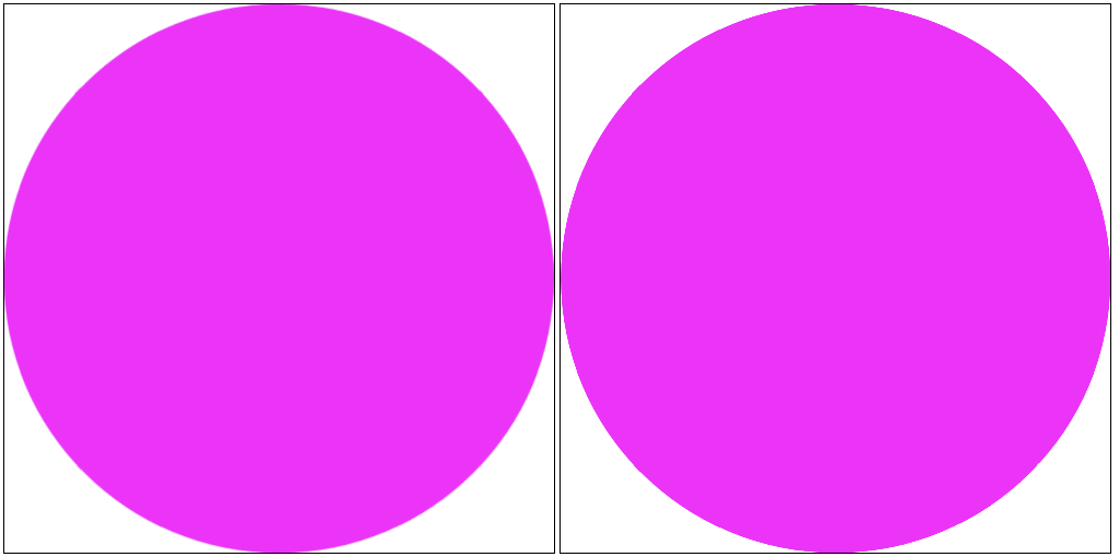 Comparison of a magenta canvas circle without and with HiDPI scaling